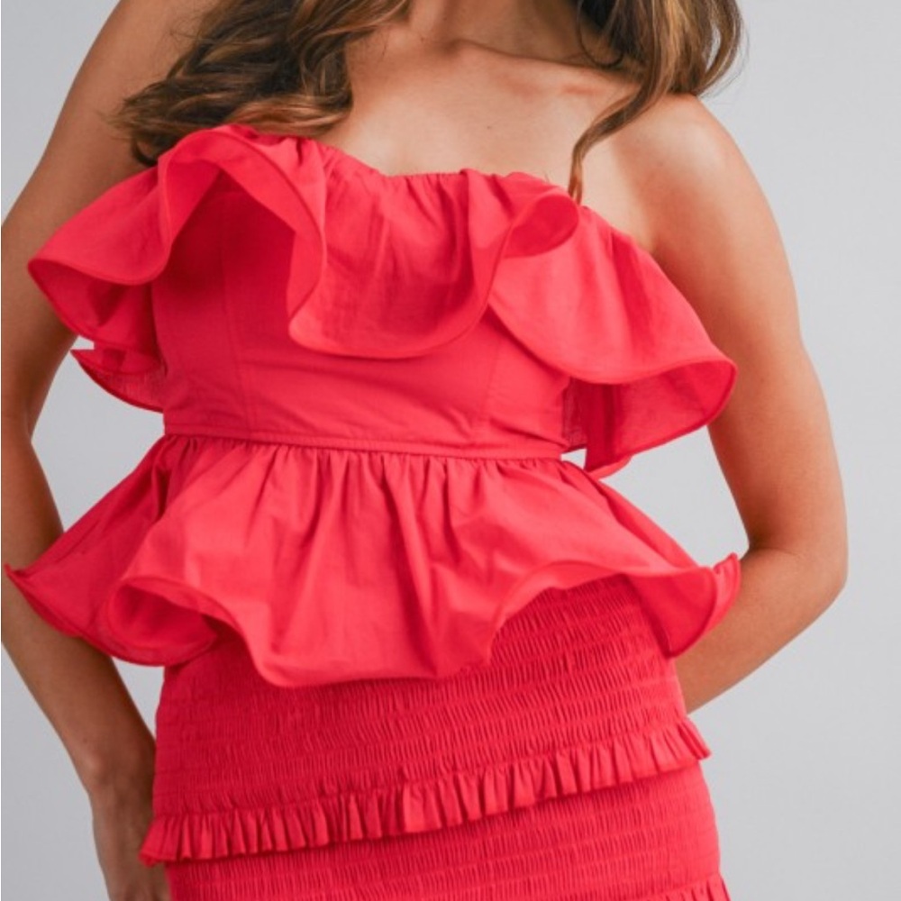 Red Ruffle Strapless Skirt Set - Picture 11 of 11